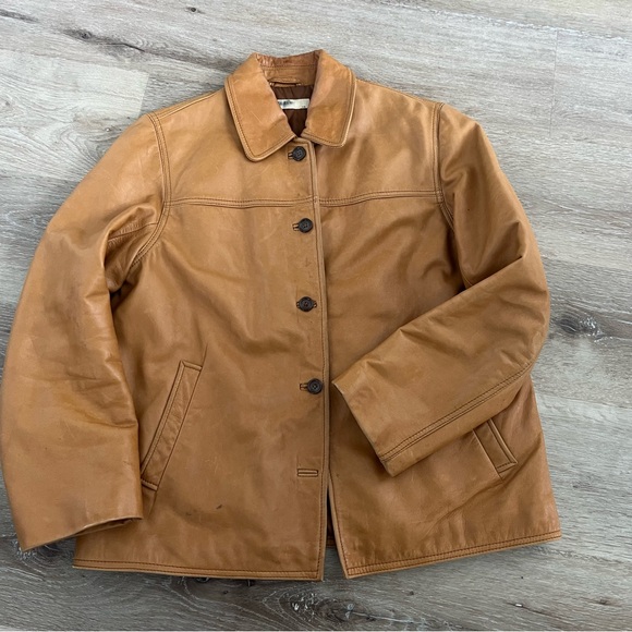 Vintage J. Crew Caramel Leather Jacket - Picture 1 of 5